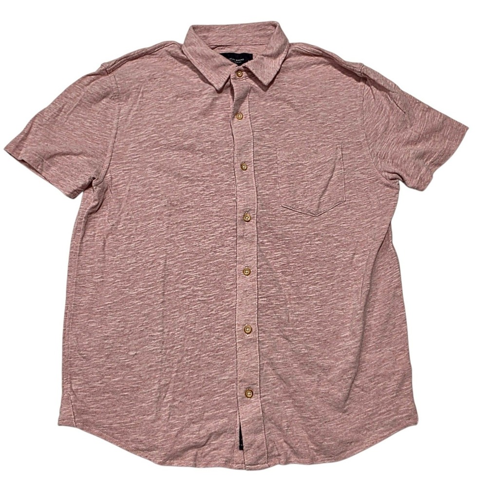 Lucky Brand 7M62696 Button Down Shirt Mens Medium Pink Cotton Blend Slub Knit